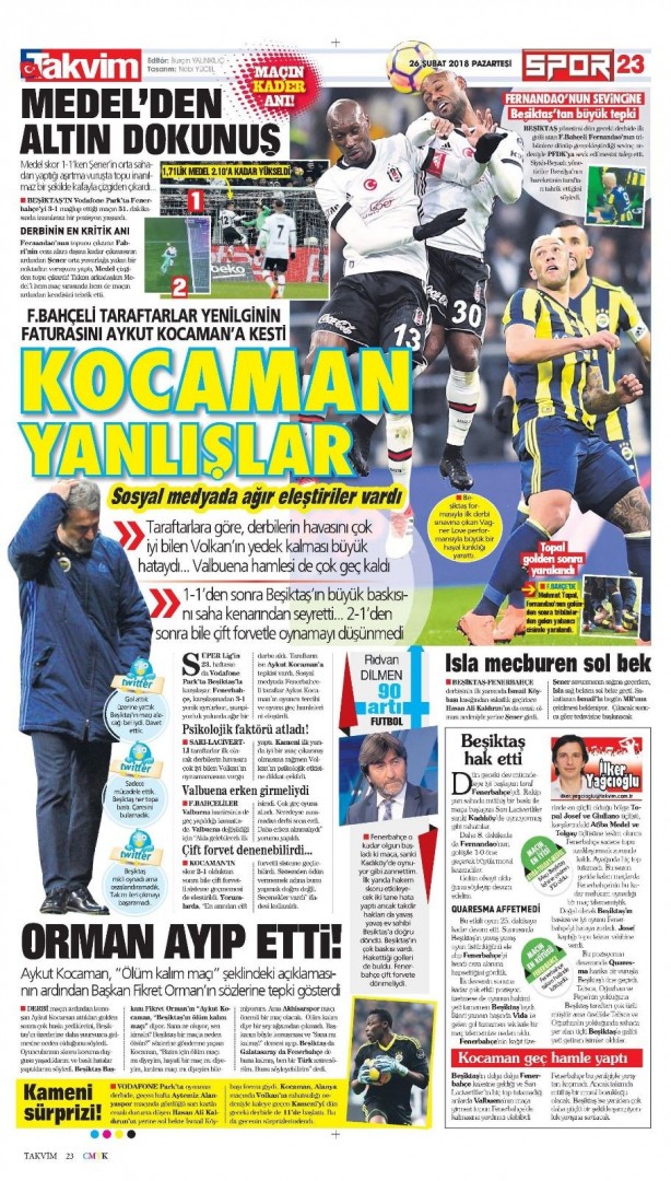 Foto - Günün spor gazete manşetleri (26 Şubat 2018)