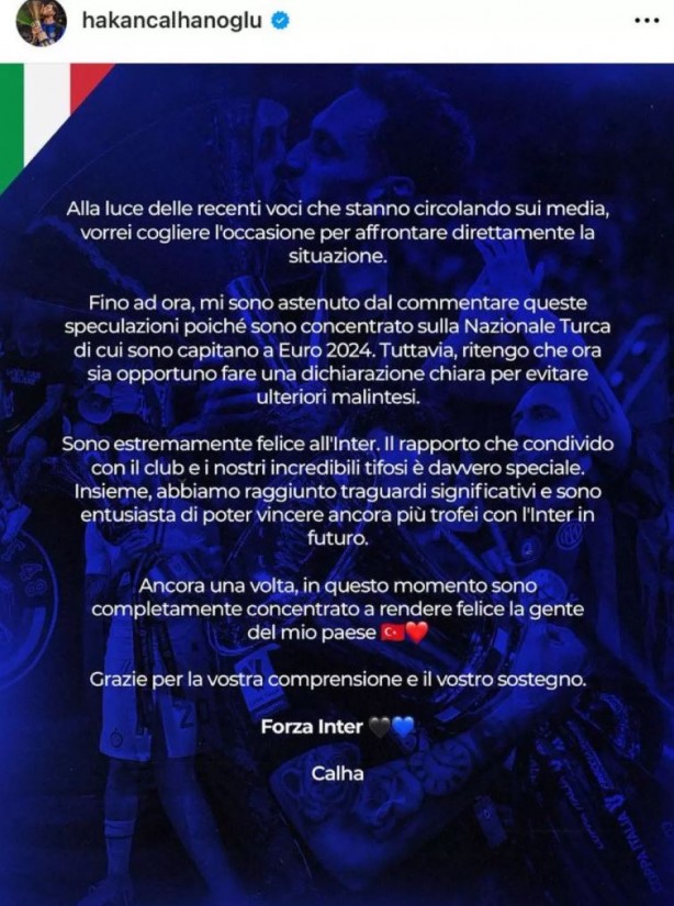 Foto - Hakan Çalhanoğlu Bayern Münih kararını açıkladı! İtalyanca paylaşım yaptı