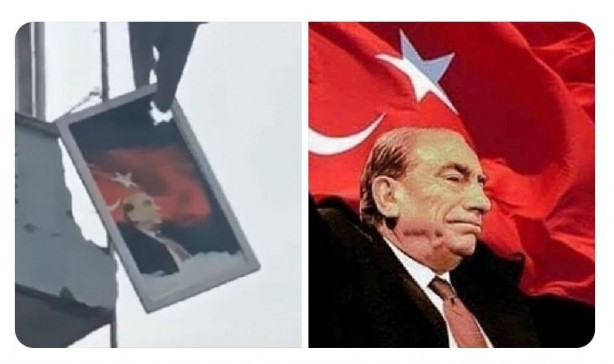 Foto - Hatay’da, yıkım sırasında Türkeş portresine denk gelen iş makinesi operatörü bakın ne yaptı! Tüm Türkiye bu görüntüleri konuşuyor
