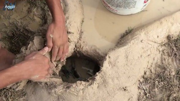 Foto - Hiçbir alet kullanmadan balık tuzağı yaptı