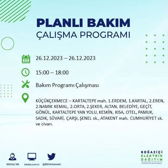 Foto - İstanbul'da bugün elektrik kesintisi yapılacak! İşte o ilçe ve sokaklar