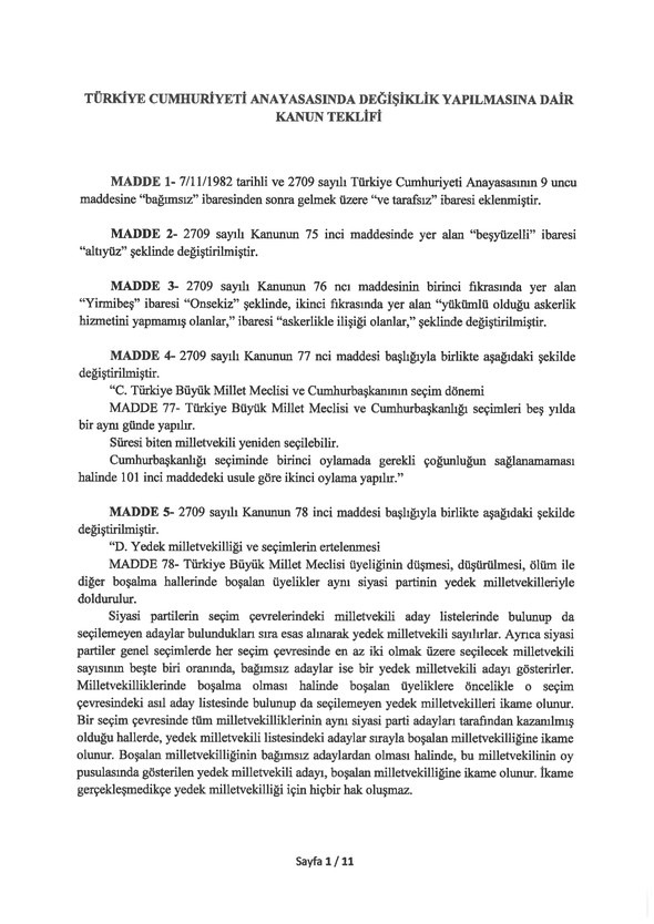Foto - İşte yeni anayasa teklifinin tam metni