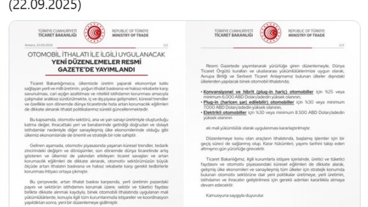 Foto - İthal otomobilde yeni düzenleme! Resmi gazetede yayınlandı!
