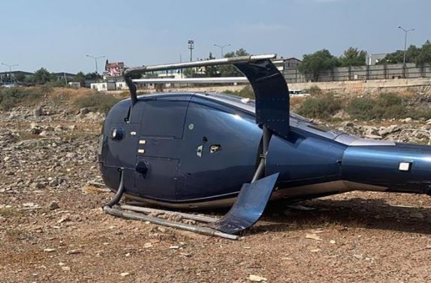 İzmir'de helikopter yan yattı