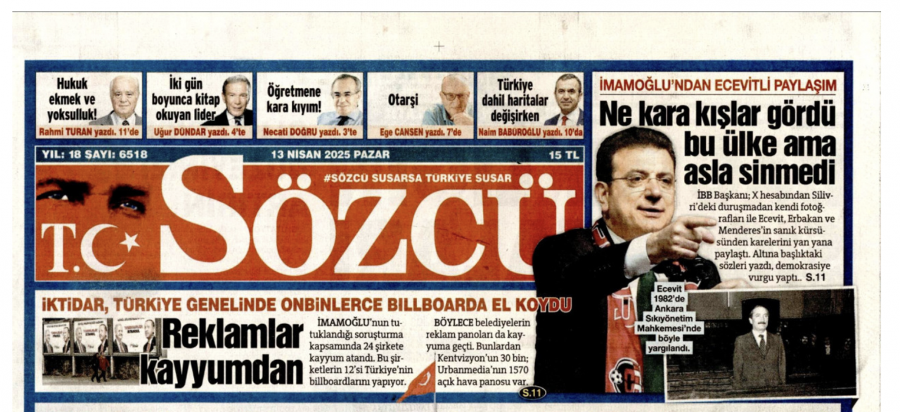 Foto - Kaça kiraladınız logo yanını Sözcü? Sözcü’de İmamoğlu köşesi 