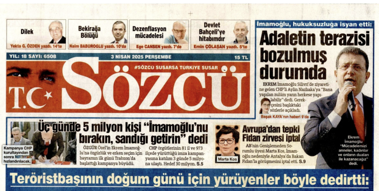 Foto - Kaça kiraladınız logo yanını Sözcü? Sözcü’de İmamoğlu köşesi 