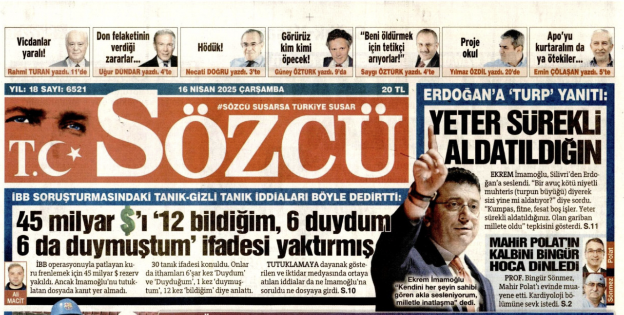 Foto - Kaça kiraladınız logo yanını Sözcü? Sözcü’de İmamoğlu köşesi 