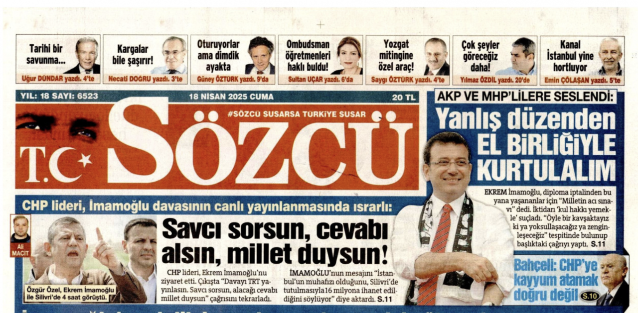 Foto - Kaça kiraladınız logo yanını Sözcü? Sözcü’de İmamoğlu köşesi 