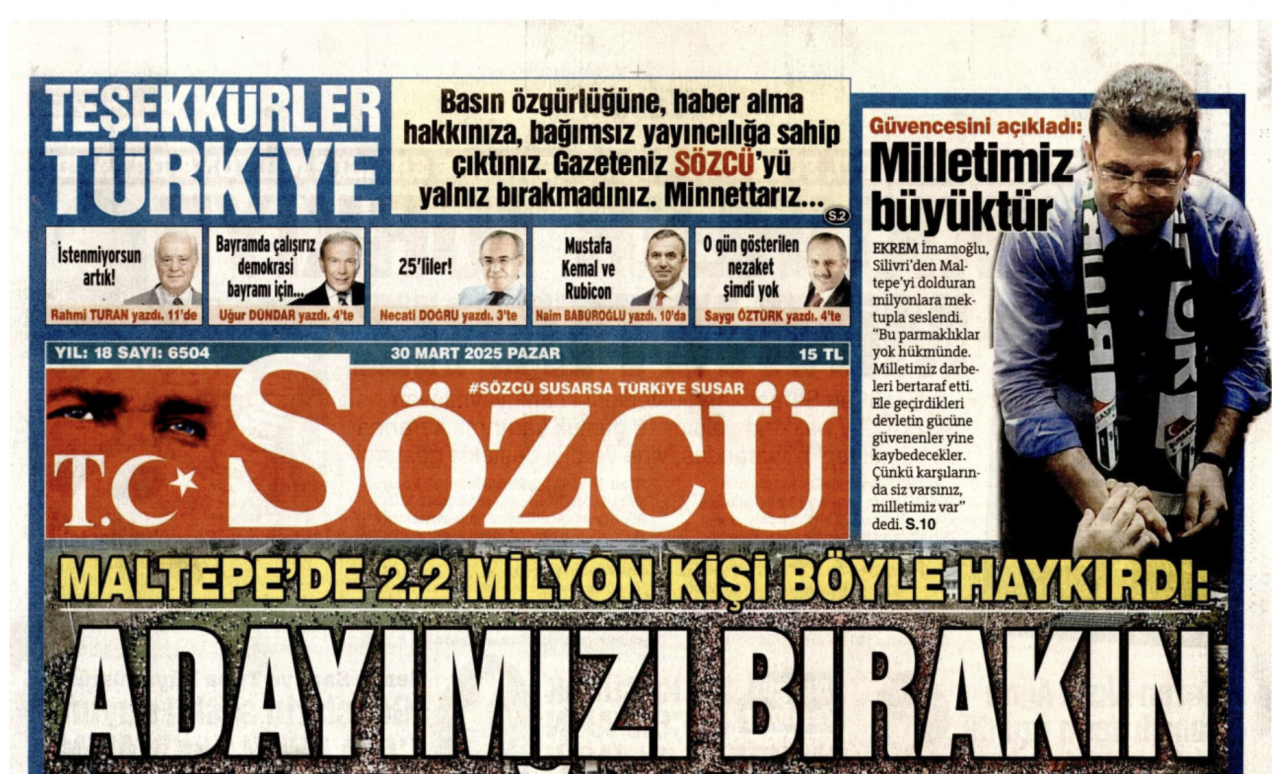 Foto - Kaça kiraladınız logo yanını Sözcü? Sözcü’de İmamoğlu köşesi 