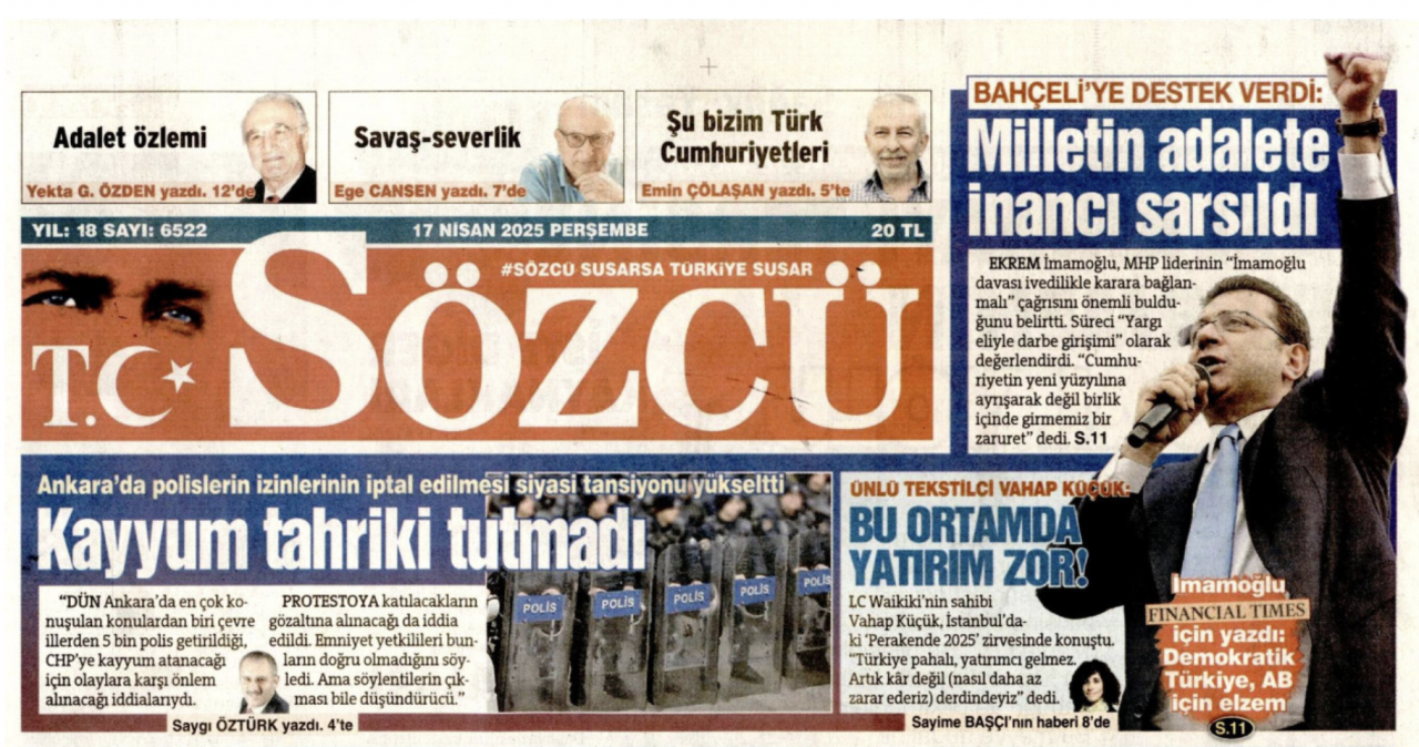 Foto - Kaça kiraladınız logo yanını Sözcü? Sözcü’de İmamoğlu köşesi 