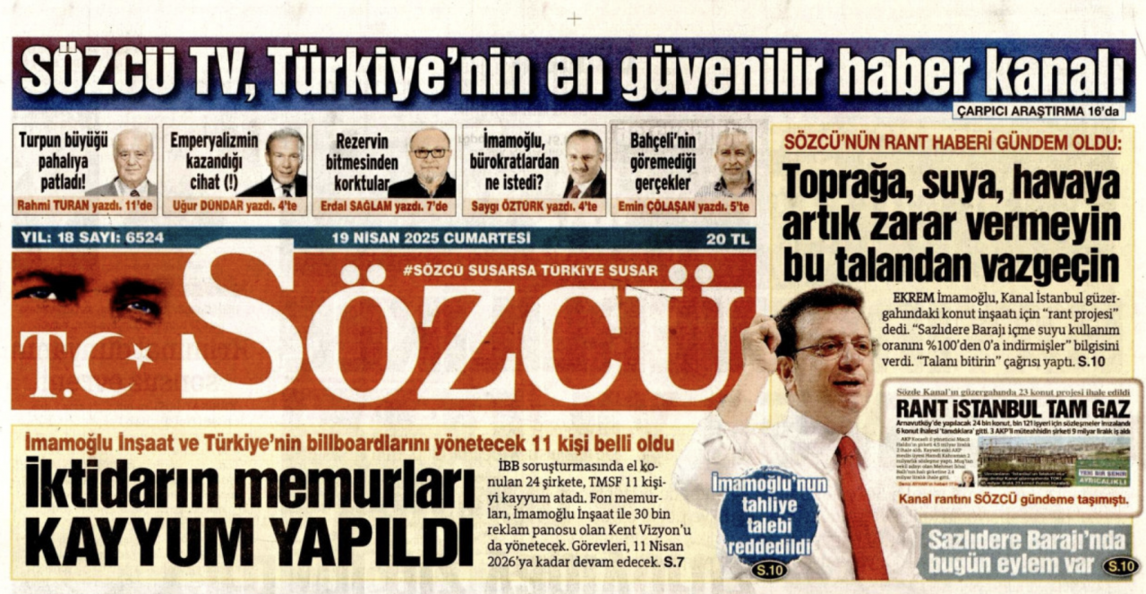 Foto - Kaça kiraladınız logo yanını Sözcü? Sözcü’de İmamoğlu köşesi 