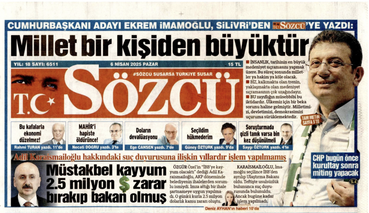 Foto - Kaça kiraladınız logo yanını Sözcü? Sözcü’de İmamoğlu köşesi 