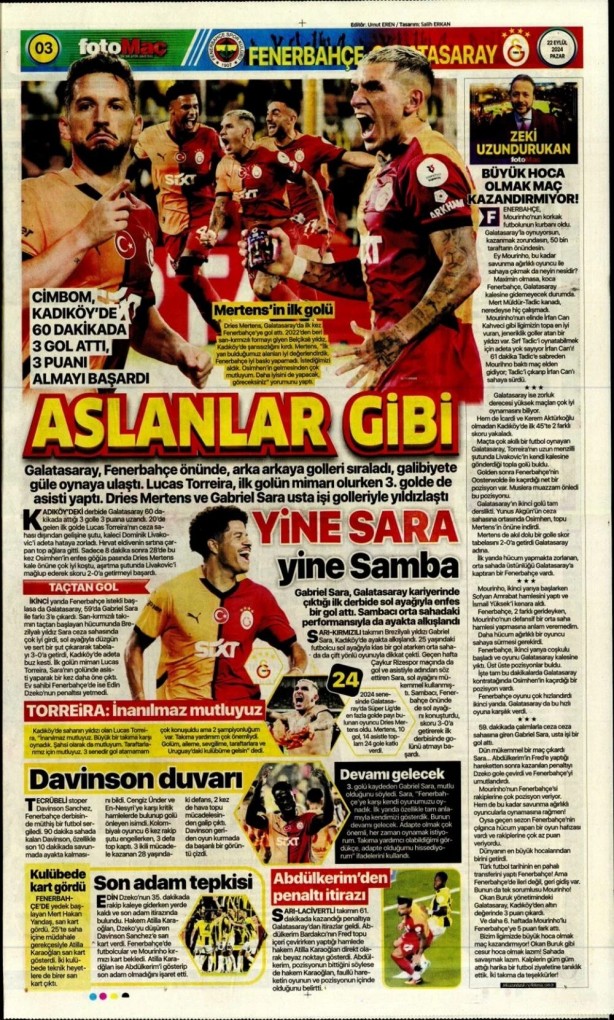 Foto - "Kadıköy Aslan'ı Galatasaray" İşte günün spor manşetleri