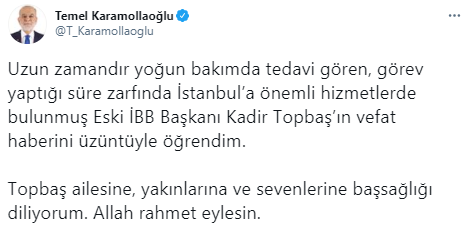 Foto - Kadir Topbaş vefat etti! Siyasilerden taziye mesajı yağdı