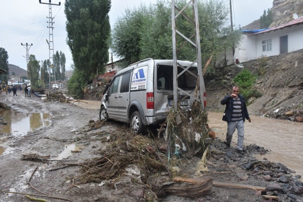 Kars'ta sel, araç ve hayvanları sürükledi