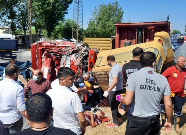 Kavun yüklü kamyon ile konteyner taşıyan kamyon çarpıştı