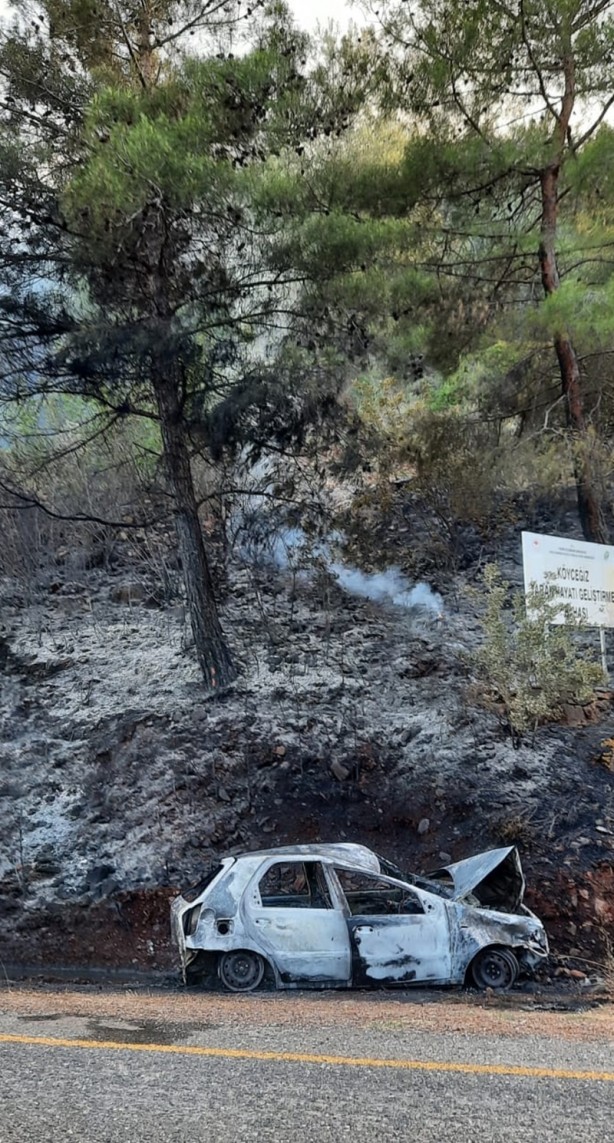 Foto - Kayalıklara çarpan araçta çıkan yangın, ormanlık alana sıçradı