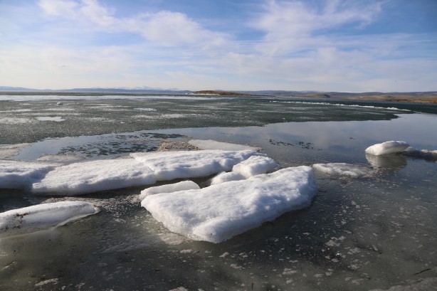 Foto - Kışın atlı kızak gezintisi yapılan Çıldır Gölü’nde buzlar eriyor! O anlar dronla görüntülendi!
