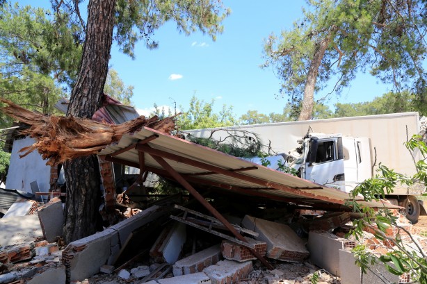 Foto - Kontrolden çıkan tır, çam ağacına ve depoya çarparak durabildi: 1 yaralı