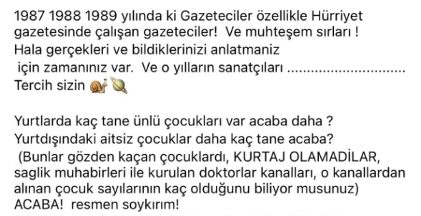 Foto - Kürtaj olsaydılar, pislik temizlenmiş mi olacaktı? Metin Akpınar'ın kızından akla ziyan tehdit