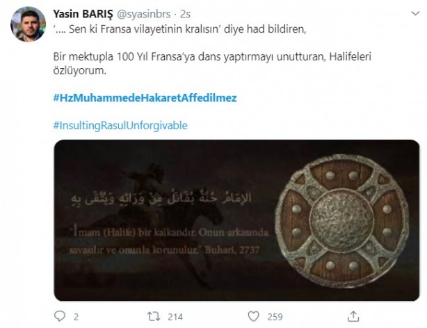 Foto - Küstah Macron'dan Peygamberimiz'e hakarete destek! Ey kafirler yenileceksiniz ve Cehennem'e sürüleceksiniz!