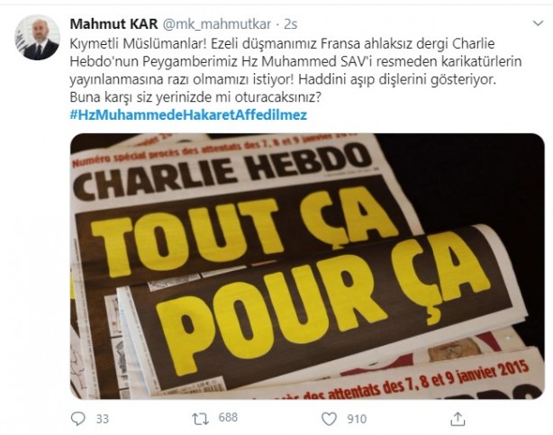 Foto - Küstah Macron'dan Peygamberimiz'e hakarete destek! Ey kafirler yenileceksiniz ve Cehennem'e sürüleceksiniz!
