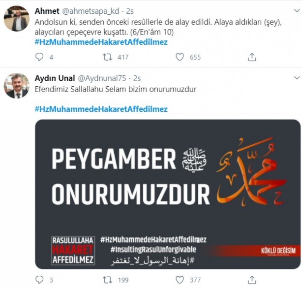 Foto - Küstah Macron'dan Peygamberimiz'e hakarete destek! Ey kafirler yenileceksiniz ve Cehennem'e sürüleceksiniz!