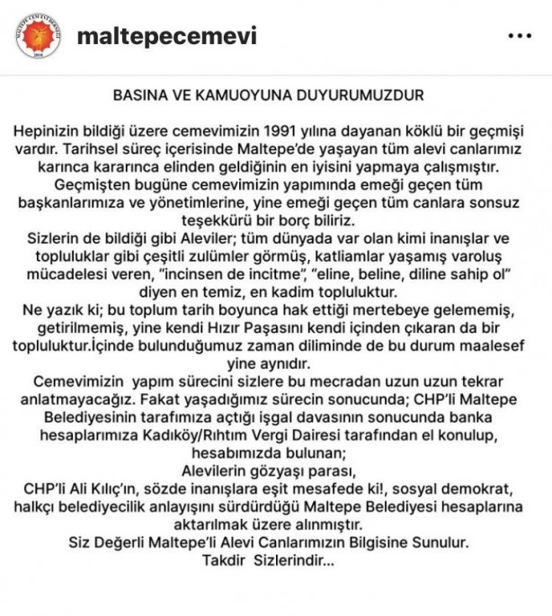 Foto - Maltepe’de Cemevi krizi: Belediye banka hesaplarına el koydu: Cemevi'mizi Ali Kılıç'a kaptırmayacağız!