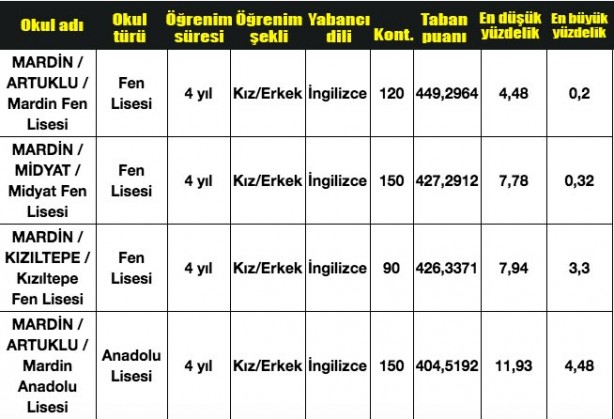 Foto - Mardin lise taban puanları 2020, Mardin Anadolu Lisesi taban puanı, Mardin Fen Lisesi taban puanları, Mardin Mesleki ve Teknik Anadolu lisesi taban puanı