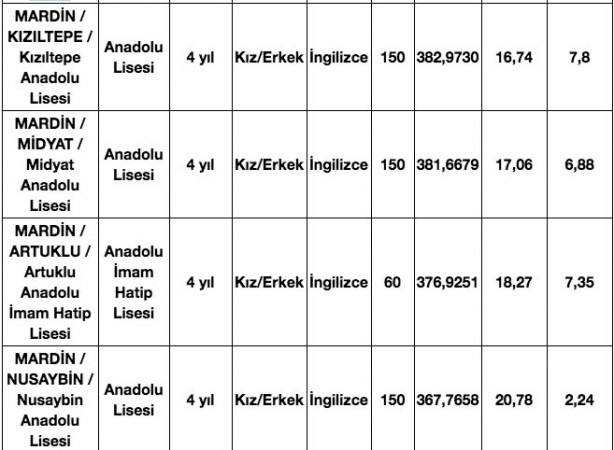 Foto - Mardin lise taban puanları 2020, Mardin Anadolu Lisesi taban puanı, Mardin Fen Lisesi taban puanları, Mardin Mesleki ve Teknik Anadolu lisesi taban puanı