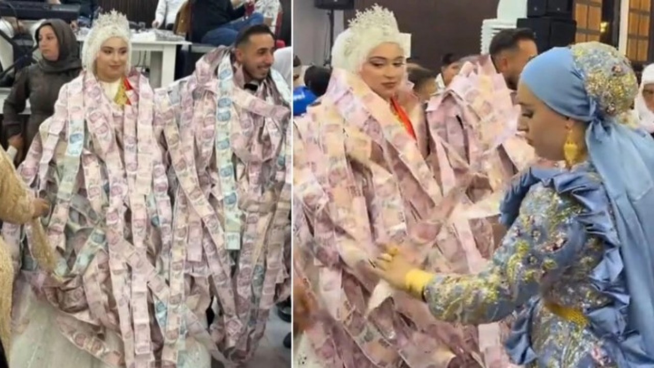 Mardin’de şaşırtan görüntü! Gelin ve damat paraların içinde kayboldu