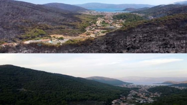 Foto - Marmaris’ten iç acıtan kareler! Yangın öncesi ve sonrası havadan görüntülendi