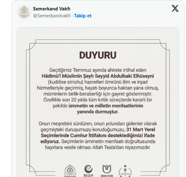 Foto - Menzil cemaati yerel seçim kararını Türkiye'ye ilan etti: Duruşumuzu koruyoruz
