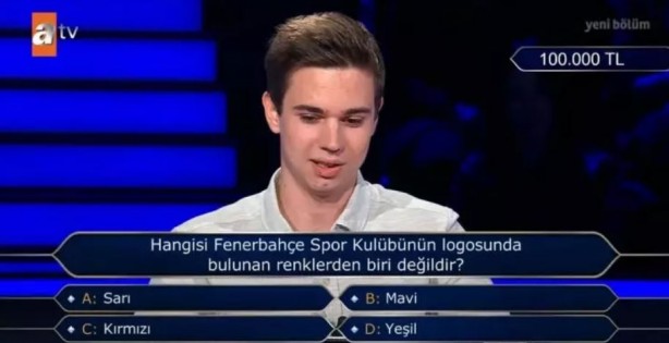 Milyoner'de şaşırtan anlar! Taraftarına Fenerbahçe'nin renkleri soruldu..