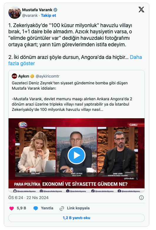 Foto - Mustafa Varank’tan Deniz Zeyrek’e ‘villa’ resti! ‘Azıcık haysiyetin varsa…’ deyip sokağa çıkamayacak hale getirdi