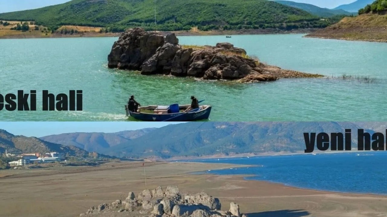 O ilimizde korkutan kuraklık! Barajın ortasındaki kayalık ortaya çıktı