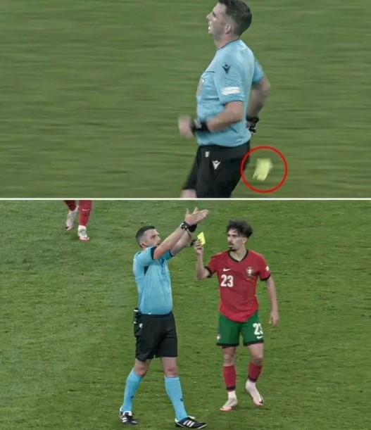 Foto - Portekiz-Fransa maçında dikkat çeken görüntü! Futbolcu hakeme sarı kart gösterdi