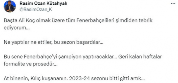 Foto - Rasim Ozan Kütahyalı'dan gündeme oturacak çıkış: 2023-24 sezonu bitti gitti artık…