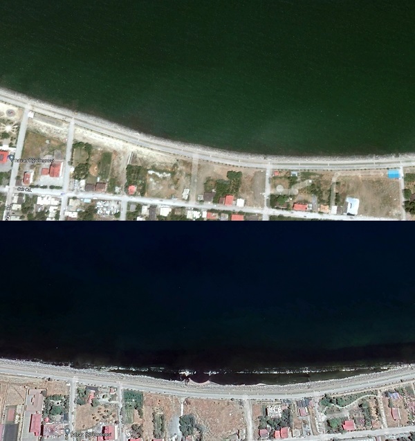 Foto - Sahile gelenler hayatlarının şokunu yaşıyor | Van Gölü'ndeki çekilme uzaydan görüntülendi! 