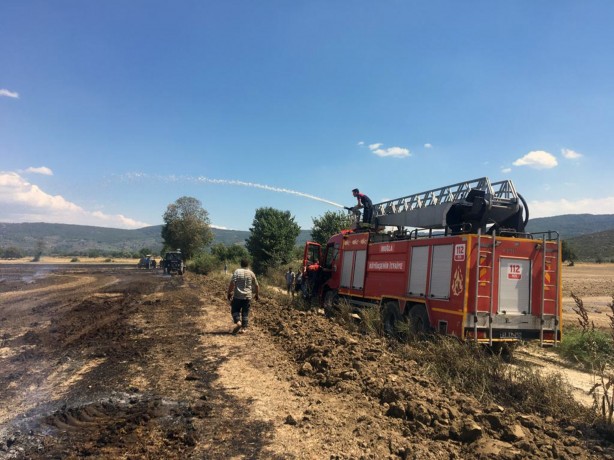 Foto - Saman basma makinesi tarlayı küle çevirdi