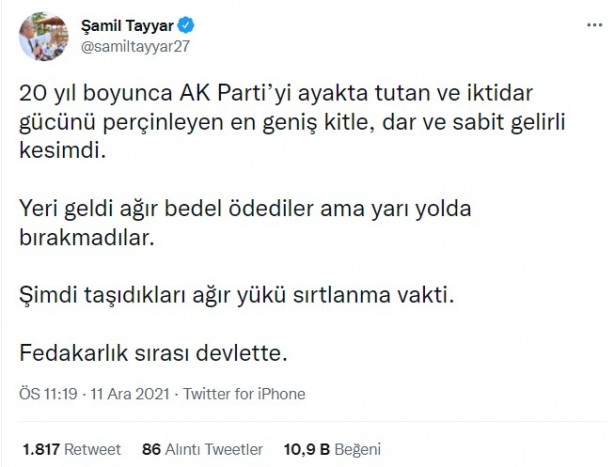 Foto - Şamil Tayyar böyle uyardı: Fedakarlık sırası devlette