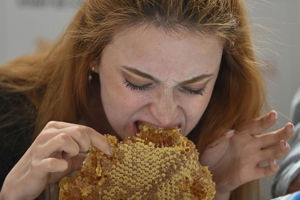 Foto - Şeker hastası olanlar görmesin! 2 dakikada 1 kilogram petek balı yediler!