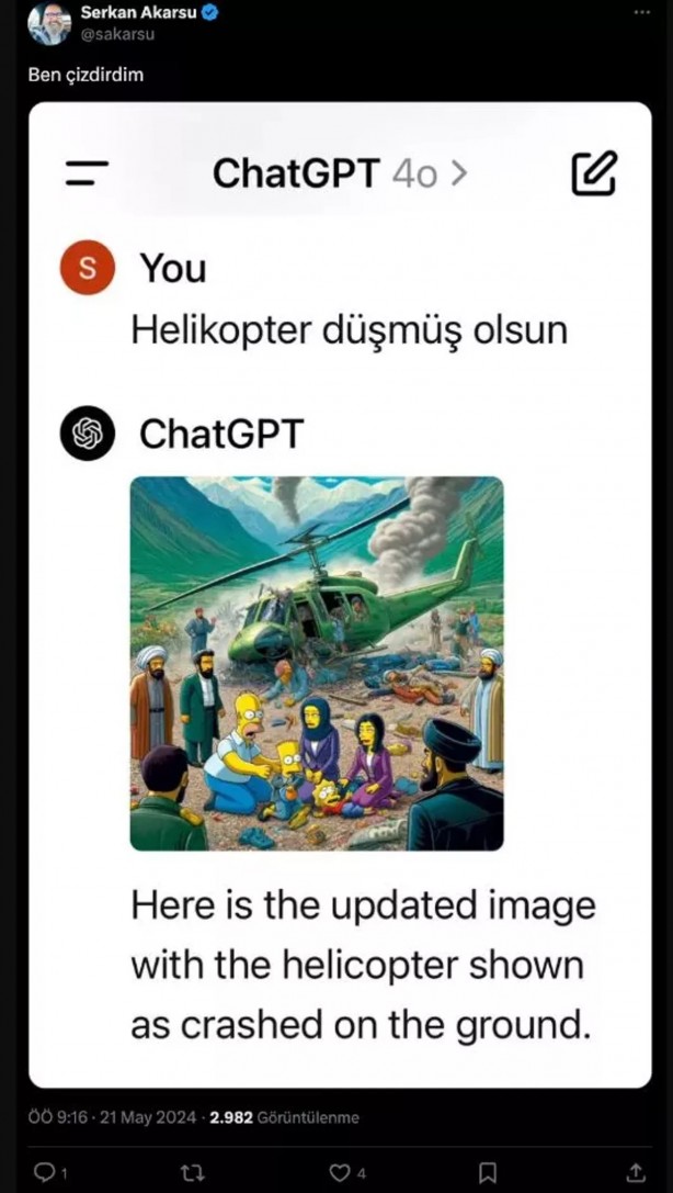 Foto - Simpsonlar için ortaya atılan İran'daki helikopter kazası görselleri gündemi altüst etti: Ben çizdirdim
