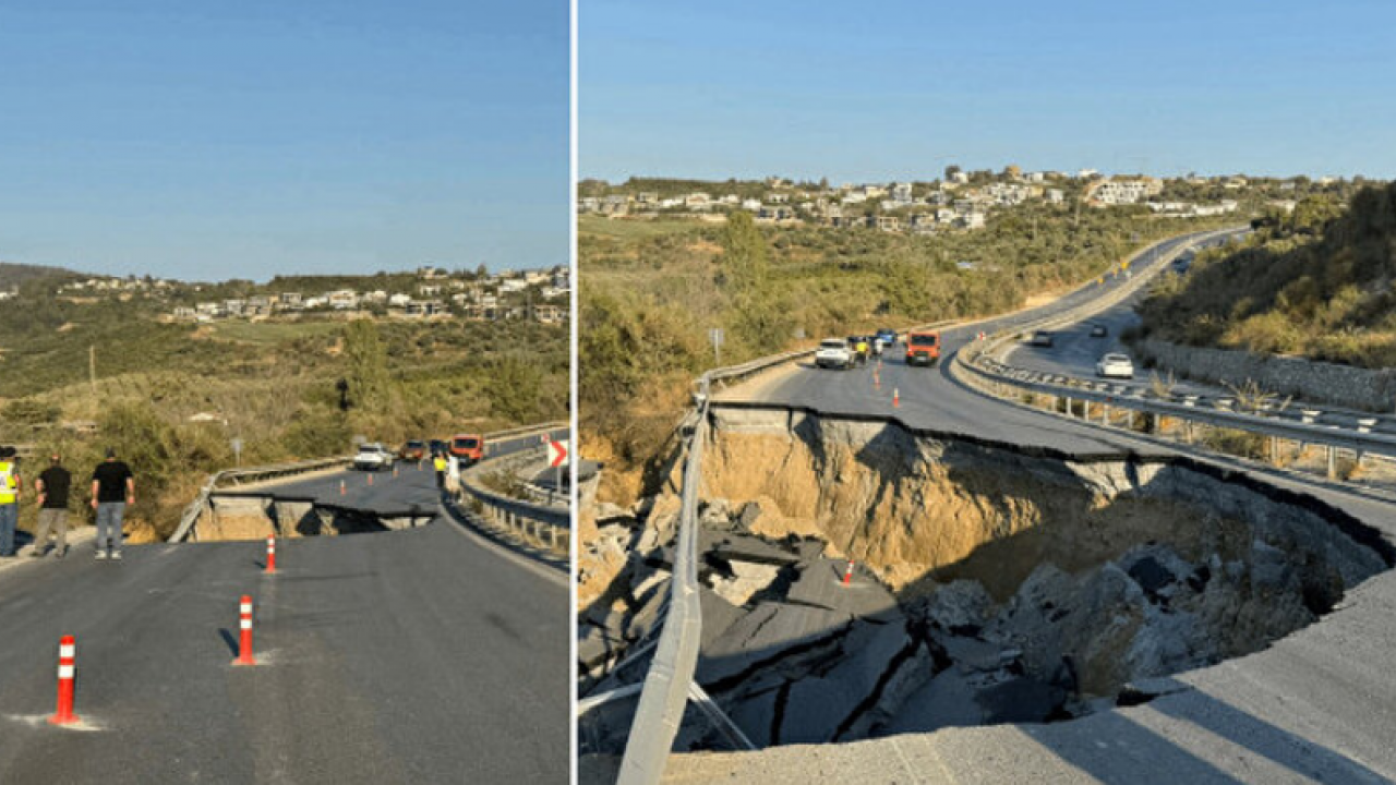 Söke-Kuşadası yolu bir anda çöktü! Görenleri hayret içinde bıraktı