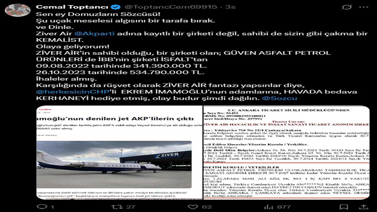 Sözcü'den algı operasyonu! İmamoğlu'nun uçağı üzerinden karalama