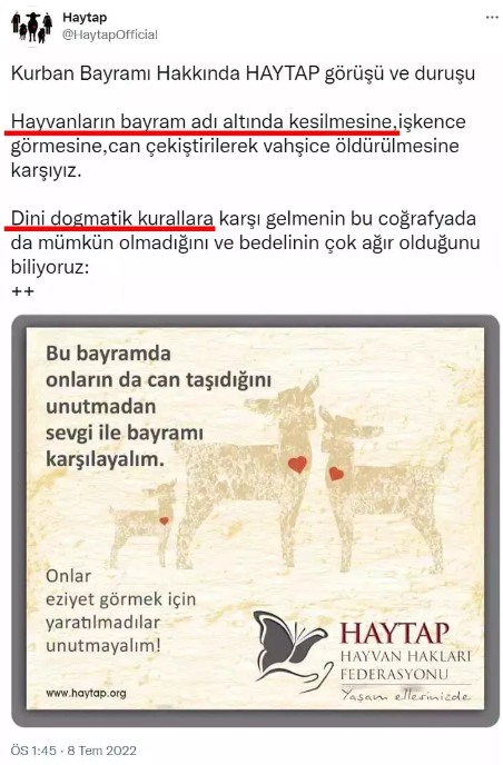 Foto - Sözde 'hayvan federasyonu' İslam’ı ve Kurban Bayramı’nı hedef aldı! Yine boş durmadılar