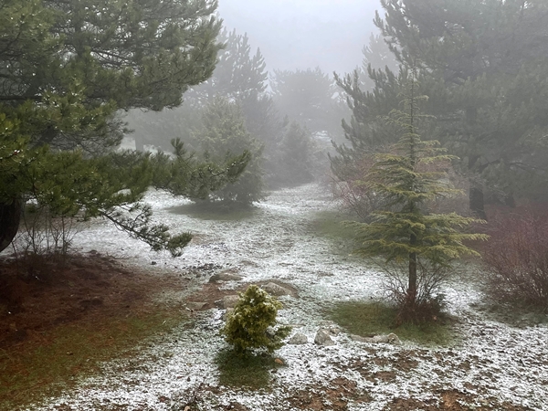 Spil Dağı'na nisan ayında kar yağdı
