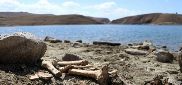 Foto - Sular çekildi, mezarlar gün yüzüne çıktı! Kemikler kıyıya vurdu