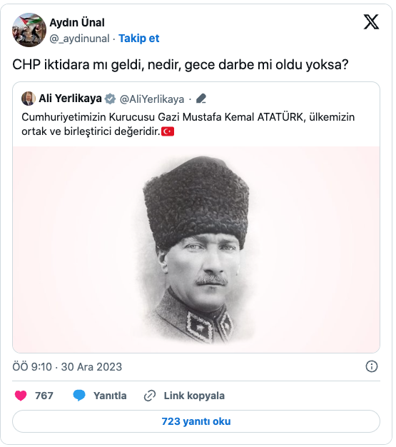 Foto - Süper Kupa krizi sonrası gece yarısı paylaşmıştı! Ali Yerlikaya'nın "Atatürk" paylaşımına AK Partili o isim böyle tepki gösterdi! Herkes şaşkına döndü