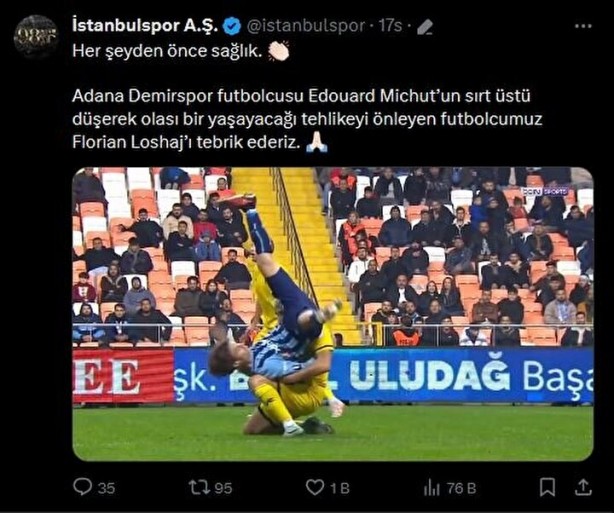 Foto - Adana Demirspor-İstanbulspor maçında 'helal olsun' dedirten hareket! Öyle bir müdahale yaptı ki, tüm stadyum ayağa kalktı